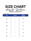 Size chart for Augusta Sportswear women's wayfarer shorts on a white background