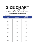 Size chart for Augusta Sportswear women's wayfarer shorts on a white background