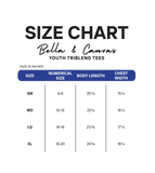 Size chart for Bella & Canvas youth triblend tees on a white background