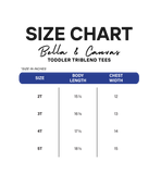 Size chart for Bella & Canvas toddler triblend tees on a white background