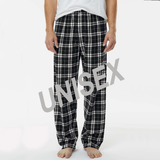 Black and white plaid pajama pants worn by a person on a white background with 'UNISEX' text overlay.