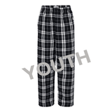 Black and white plaid flannel pants on a white background with 'YOUTH' text overlay.